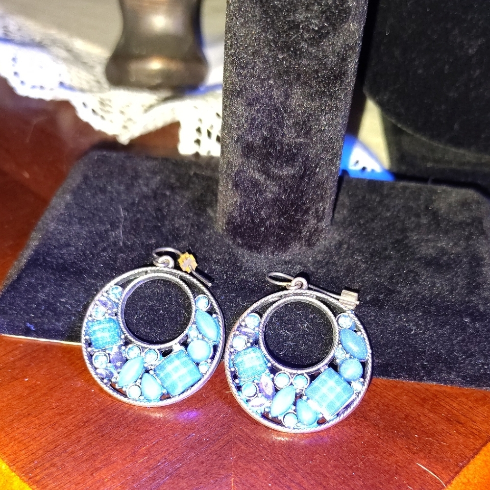 Elegant Blue and Silver Earrings - Picture 5 of 6